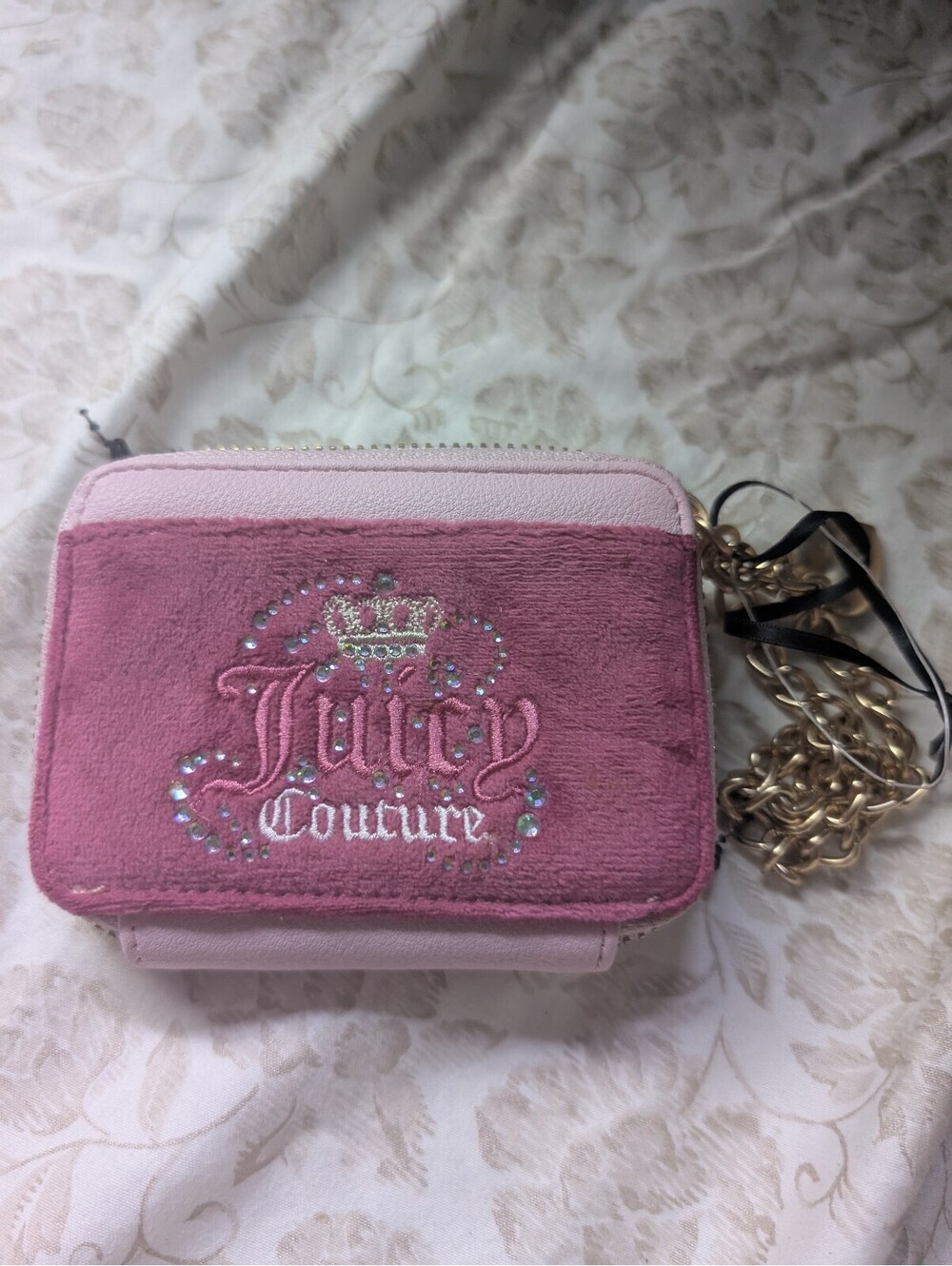 Juicy Couture Pink Plush and Leather Coin Purse with Gold Chain
